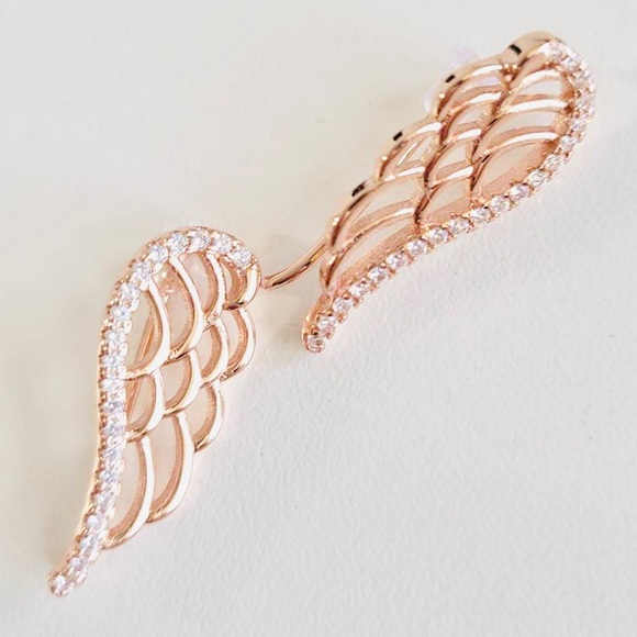 14KT ROSE GOLD-PLATED Angel Wing Ear Climbers w/Swarovski Crystals - Picture 3 of 12
